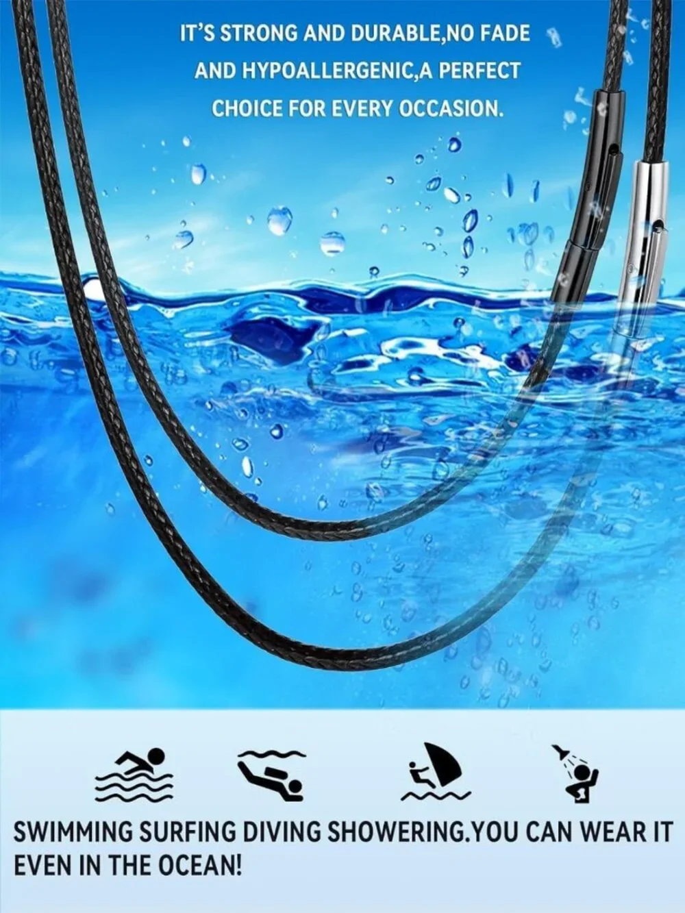 Braided Leather Necklace Cord with Stainless Steel Snap Clasp - Adjustable